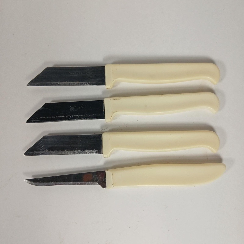 Vintage Quikut USA Ivory Handle Paring Knife Set of 4 Stainless READ